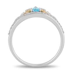 Enchanted Disney Fine Jewelry Sterling Silver and 10K Yellow Gold 1/10 CTTW Diamond and Swiss Blue Topaz Jasmine Ring