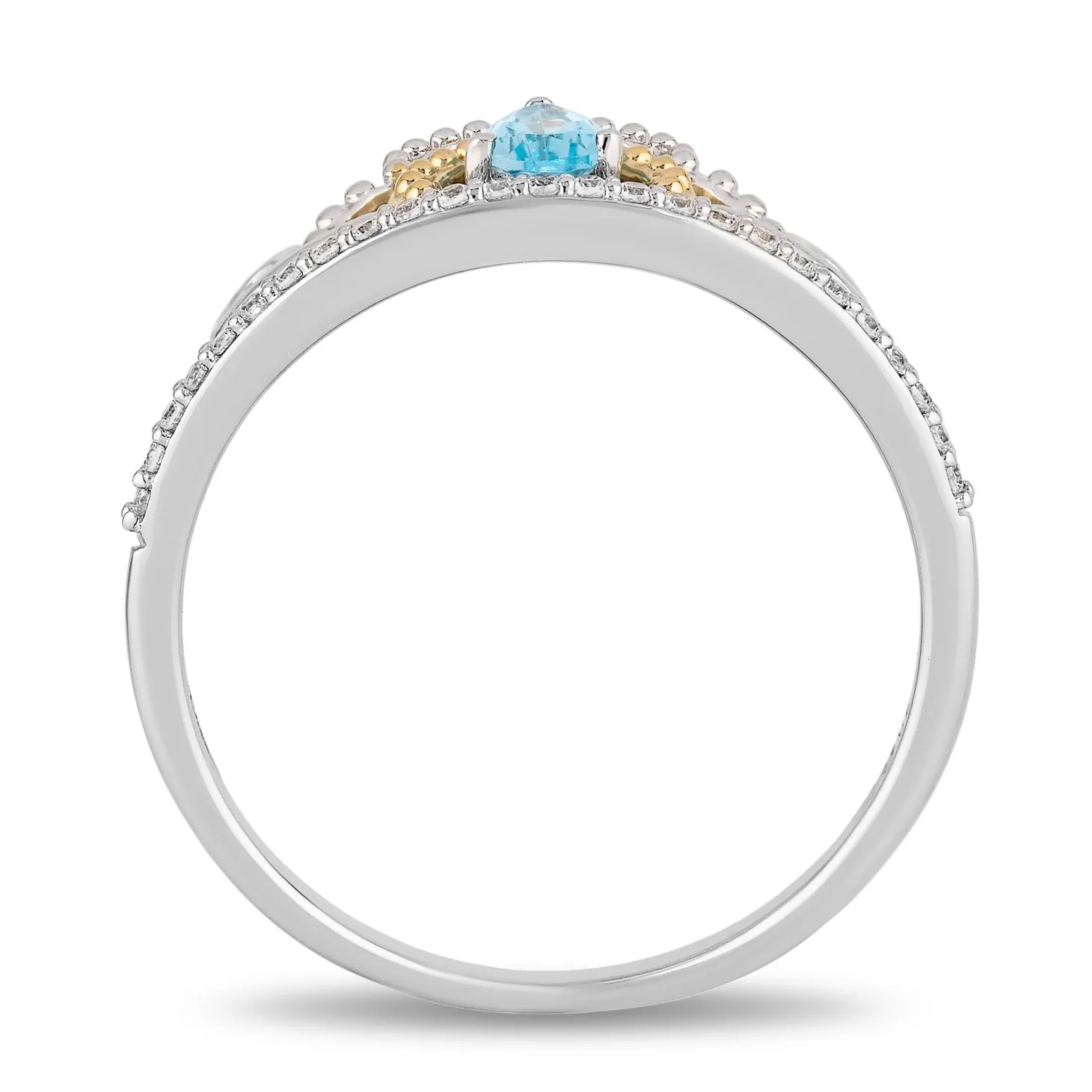 Enchanted Disney Fine Jewelry Sterling Silver and 10K Yellow Gold 1/10 CTTW Diamond and Swiss Blue Topaz Jasmine Ring