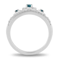 Enchanted Disney Fine Jewelry Sterling Silver 1/6 CTTW Diamond and London Blue Topaz Cinderella Tiara Ring