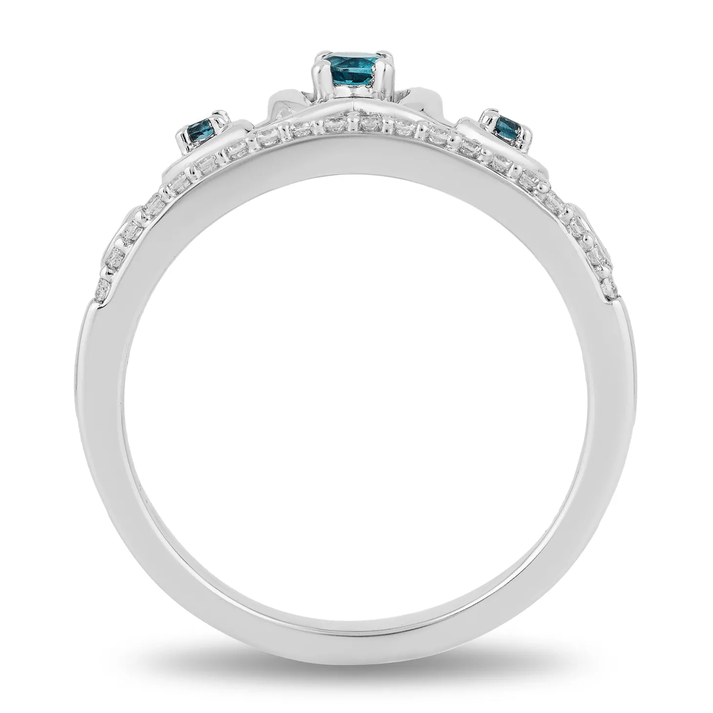 Enchanted Disney Fine Jewelry Sterling Silver 1/6 CTTW Diamond and London Blue Topaz Cinderella Tiara Ring