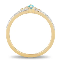 Enchanted Disney Fine Jewelry 14K Yellow Gold over Sterling Silver with 1/10 CTTW Diamond and Swiss Blue Topaz Jasmine Ring