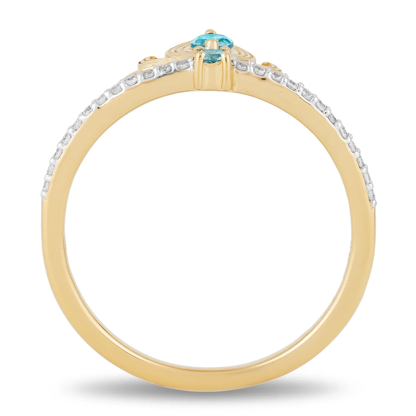 Enchanted Disney Fine Jewelry 14K Yellow Gold over Sterling Silver with 1/10 CTTW Diamond and Swiss Blue Topaz Jasmine Ring