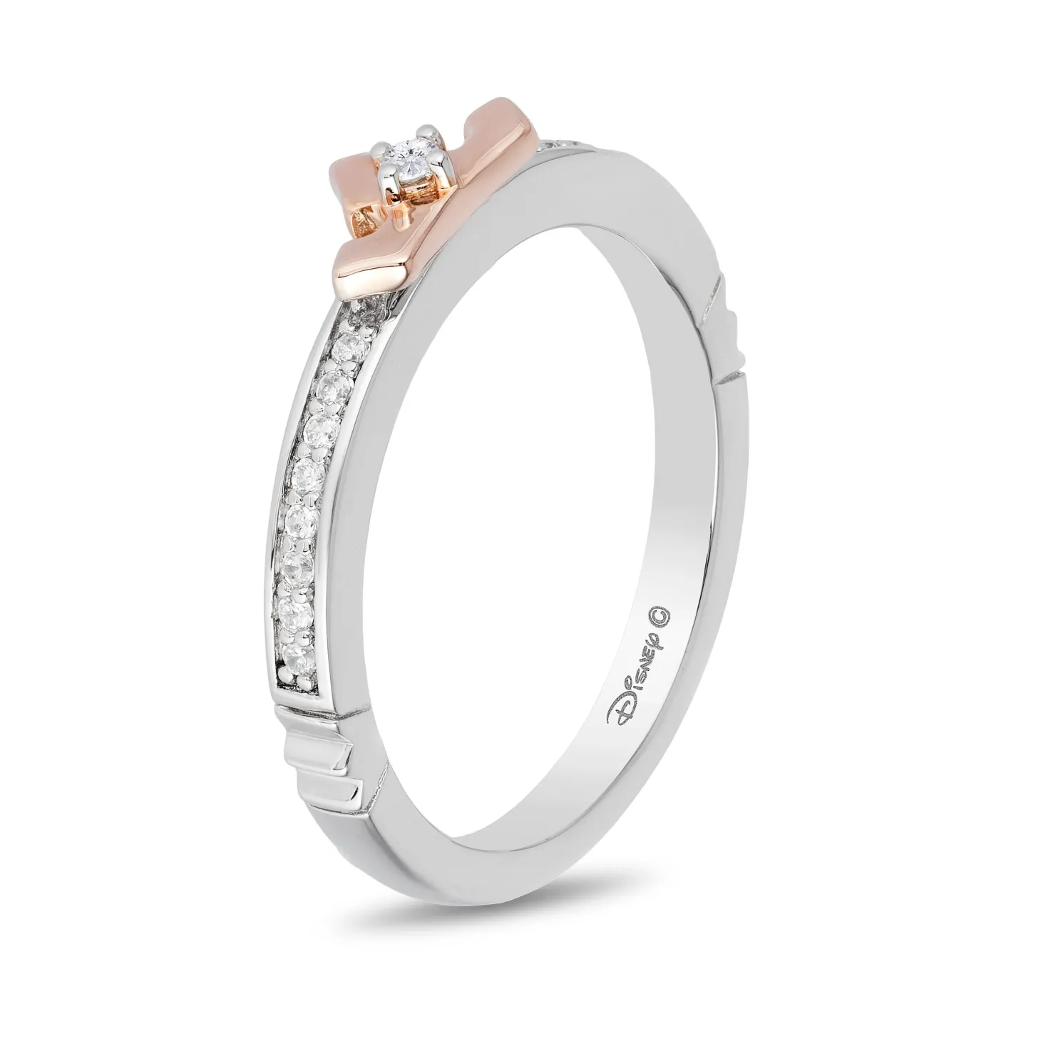 Enchanted Disney Fine Jewelry Sterling Silver and 10K Rose Gold 1/10 CTTW Aurora Tiara Ring