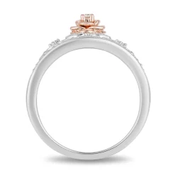 Enchanted Disney Fine Jewelry Sterling Silver and 10k Rose Gold 1/10 CTTW Belle Rose Tiara Ring