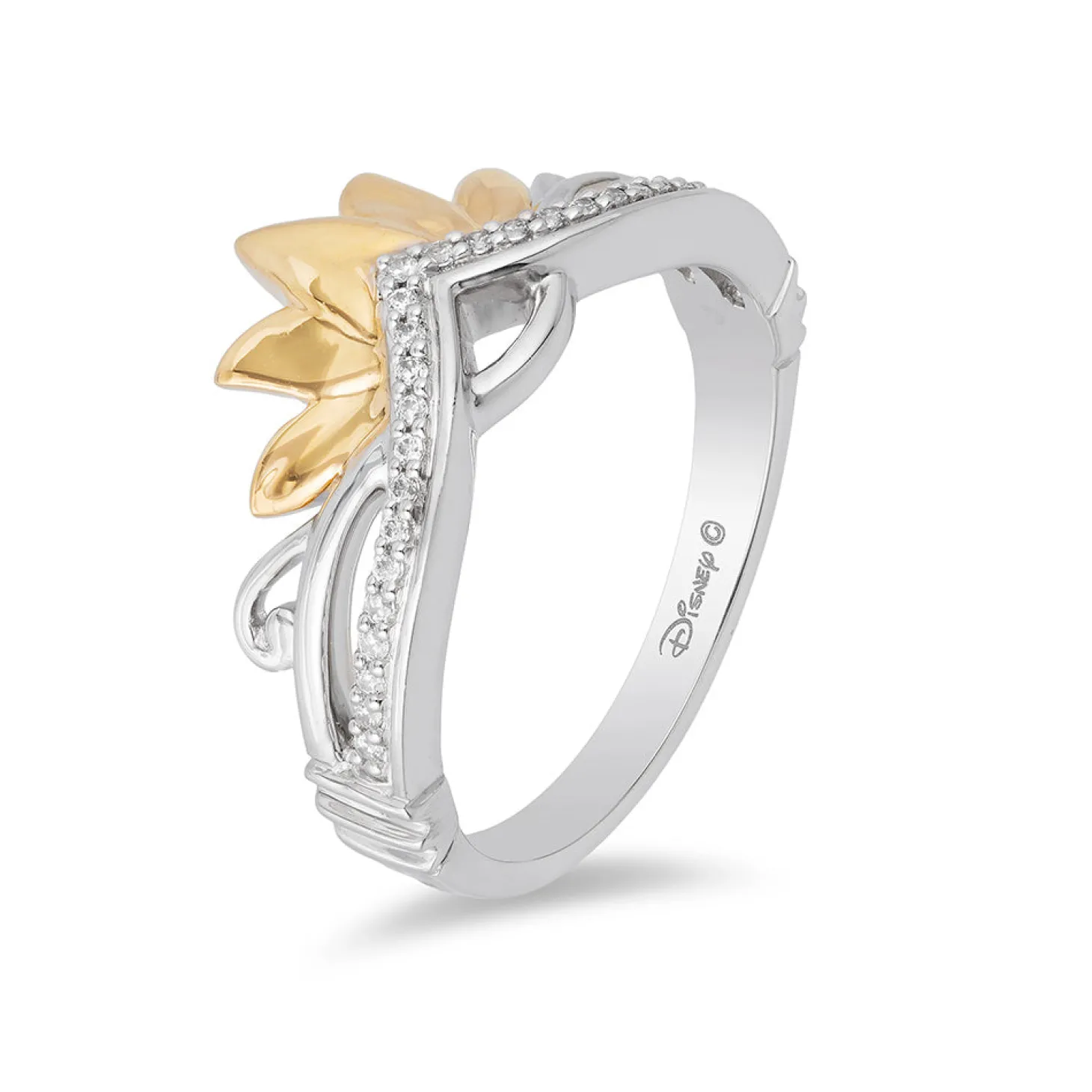 Enchanted Disney Fine Jewelry Sterling Silver and 10K Yellow Gold 1/10 CTTW Tiana Tiara Ring