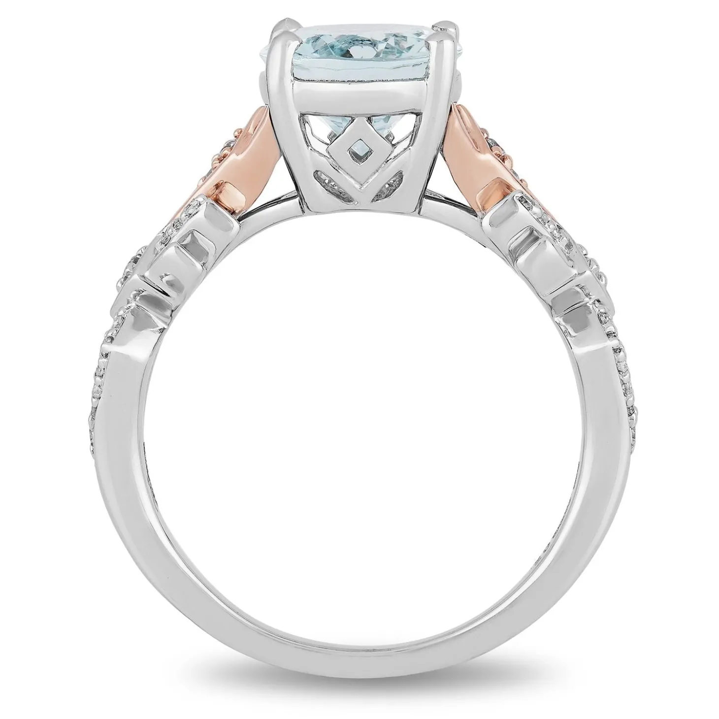 Enchanted Disney Fine Jewelry 10K White Gold and Rose Gold with 1/6 CTTW Diamond and Aquamarine Elsa Engagement Ring