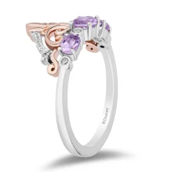 Enchanted Disney Fine Jewelry 14K Rose Gold Over Sterling Silver with 1/10 CTTW Diamonds and Amethyst Rapunzel Ring