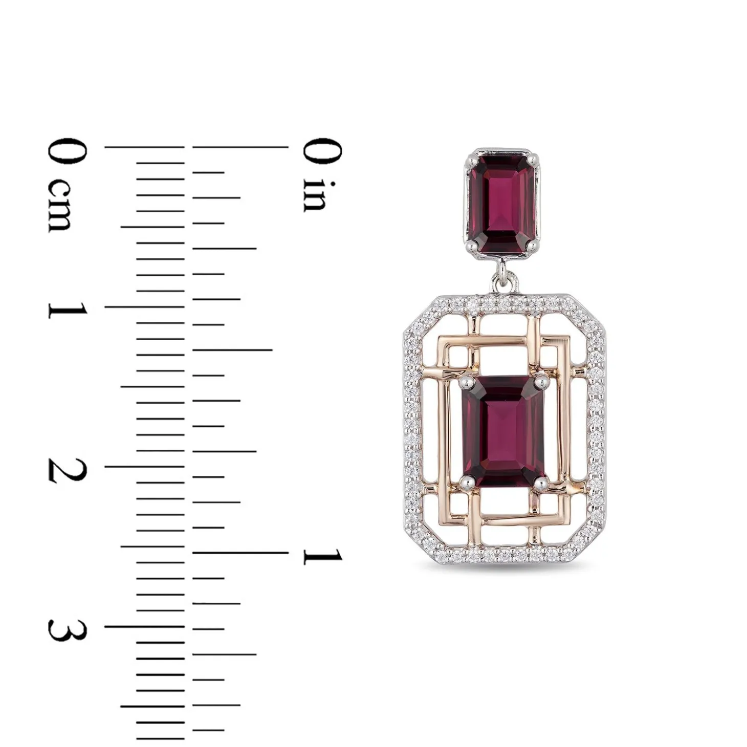 Enchanted Disney Fine Jewelry Sterling Silver and 10K Rose Gold with 1/4 CTTW Diamond with Rhodolite Garnet Mulan Earrings