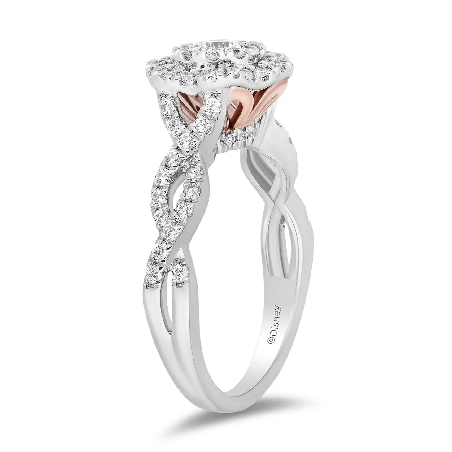 Enchanted Disney Fine Jewelry 14K Rose Gold and White Gold with 5/8 CTTW Diamonds Belle Engagement Ring