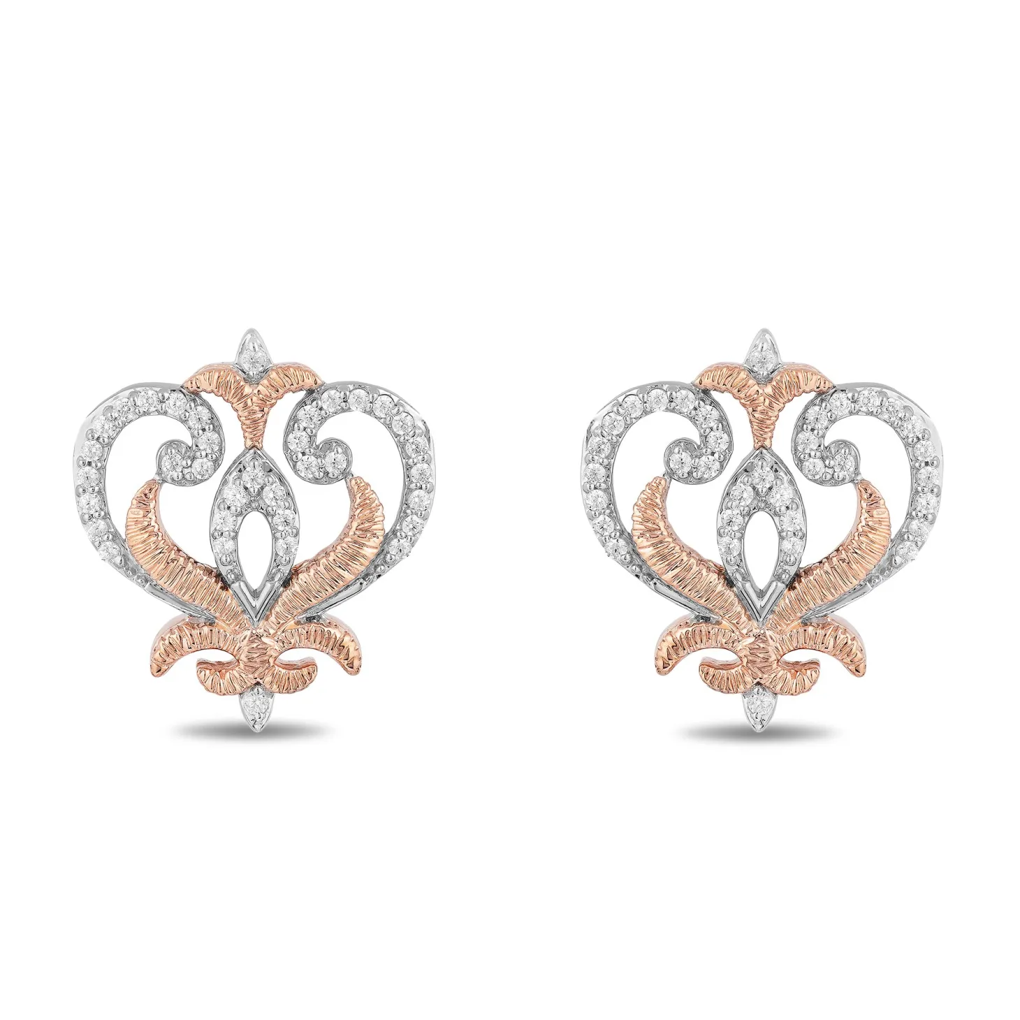 Enchanted Disney Fine Jewelry Sterling Silver and 10K Rose Gold with 1/10 CTTW Round White Diamond Anna Stud Earrings