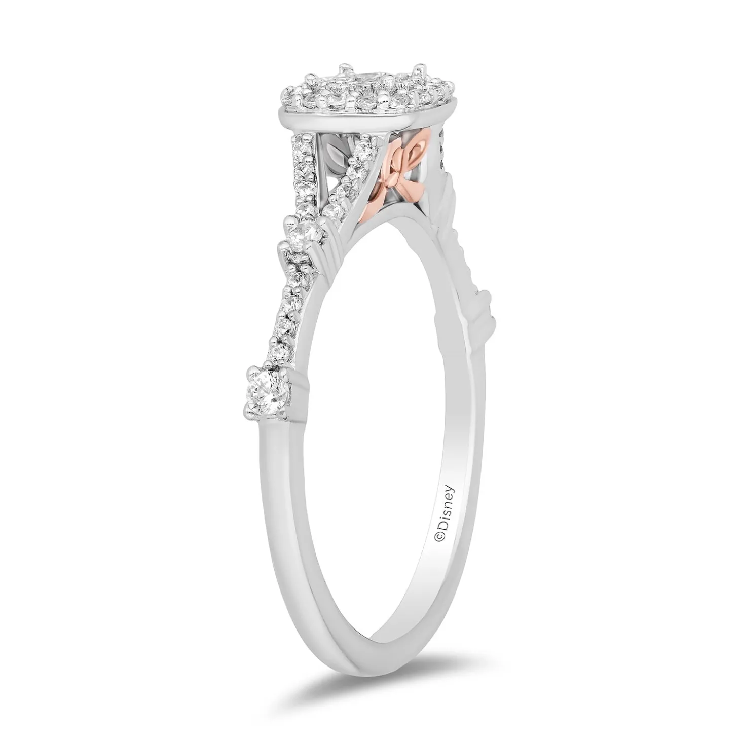 Enchanted Disney Fine Jewelry 14K White Gold and Rose Gold with 1/3 CTTW Diamonds Snow White Engagement Ring