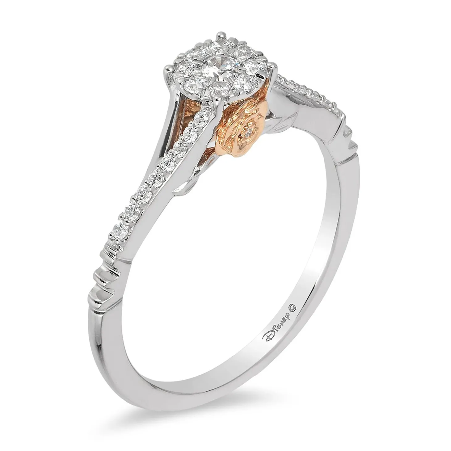 Enchanted Disney Fine Jewelry 10K White Gold and Rose Gold 1/5 CTTW Belle Promise Ring