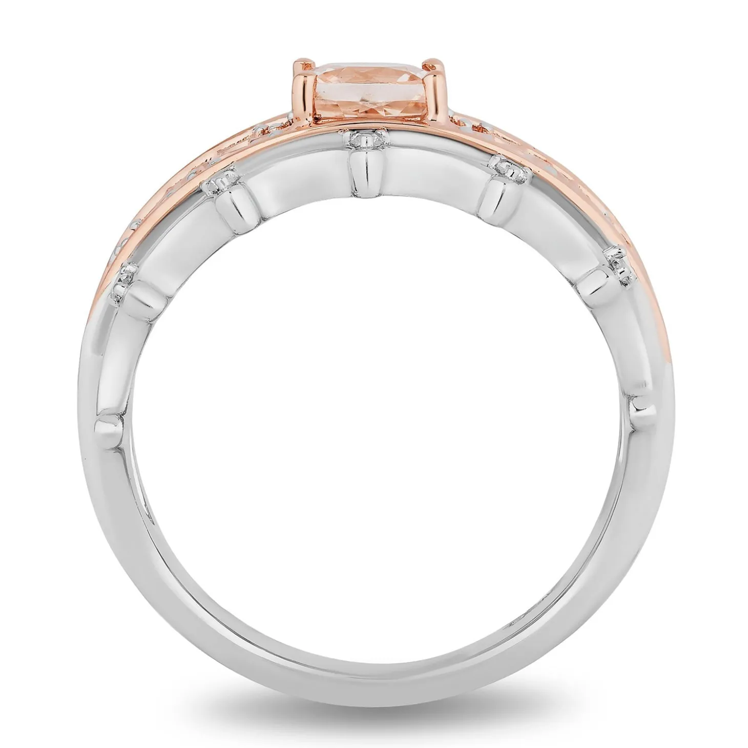 Enchanted Disney Fine Jewelry Sterling Silver and 10K Rose Gold with 1/5 CTTW Diamond and Morganite Aurora Engagement Ring