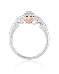 Enchanted Disney Fine Jewelry 14K White Gold and Rose Gold with 1/5 CTTW Ariel Shell Promise Ring