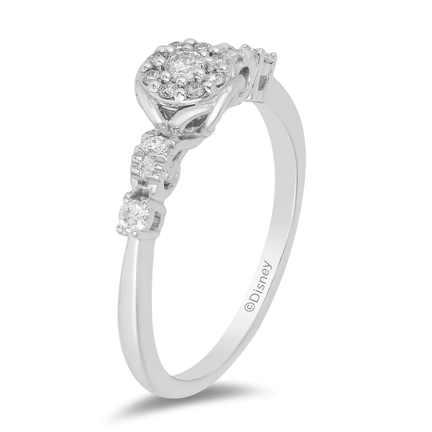 Enchanted Disney Fine Jewelry 10K White Gold 1/4 CTTW Cinderella Engagement Ring