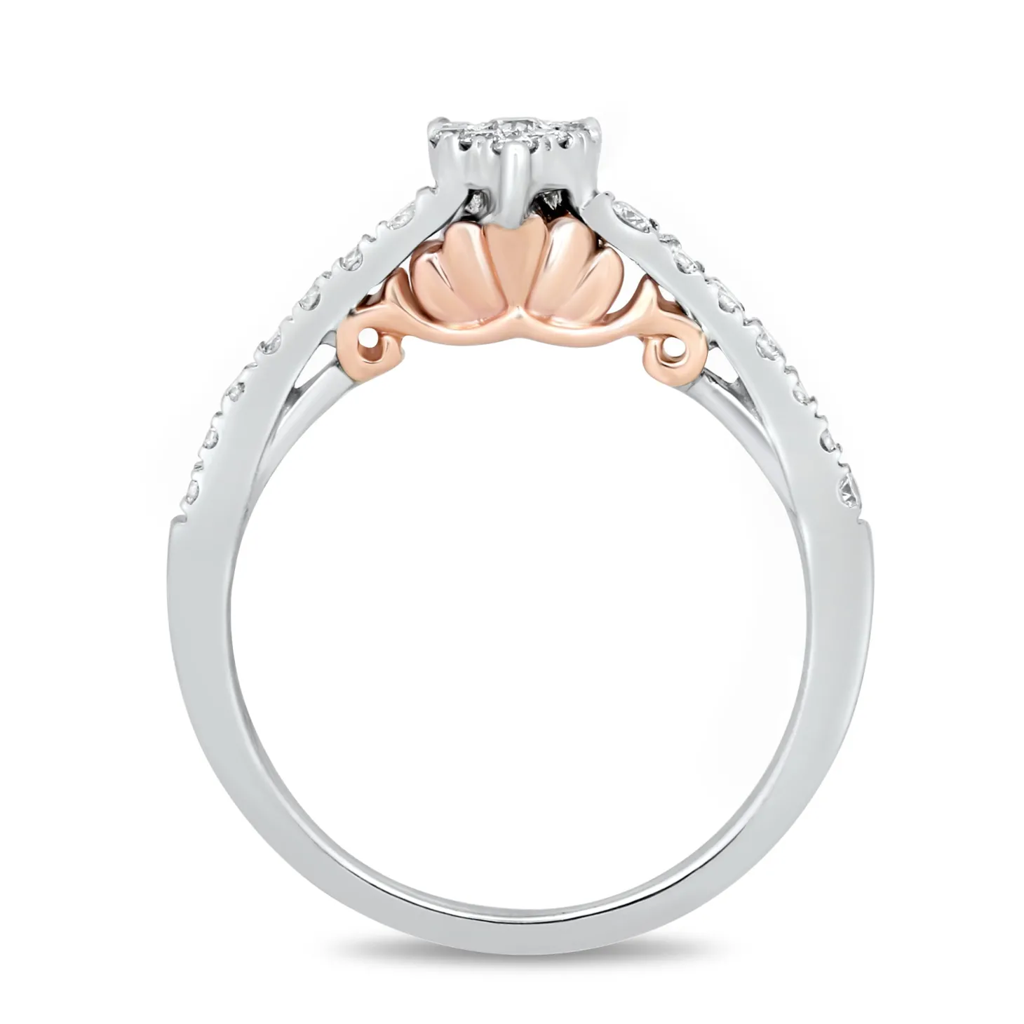 Enchanted Disney Fine Jewelry 10K White Gold and Rose Gold 1/3 CTTW Ariel Shell Engagement Ring