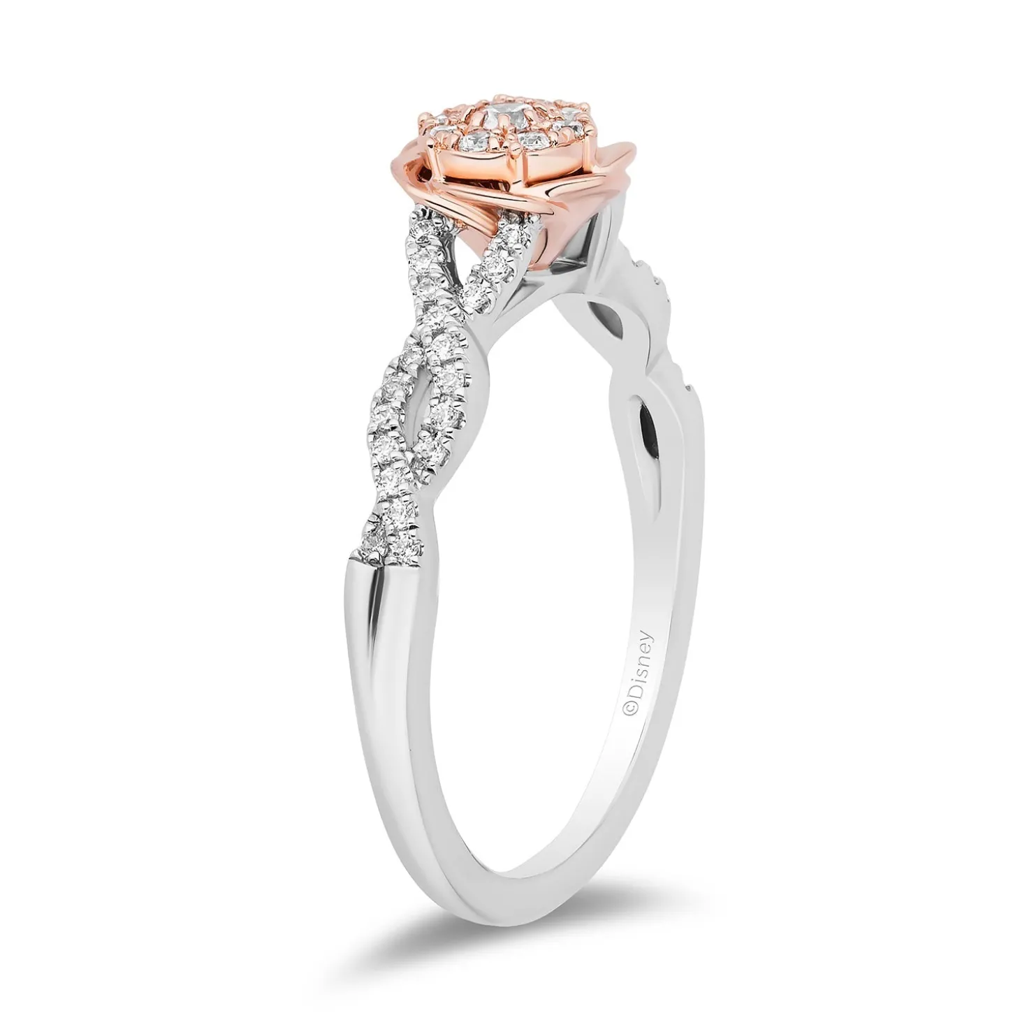 Enchanted Disney Fine Jewelry 10K White Gold and Rose Gold with 1/4 CTTW Diamonds Belle Engagement Ring