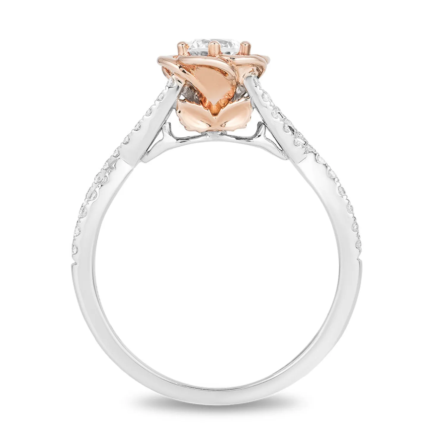 Enchanted Disney Fine Jewelry 14K Rose Gold and White Gold with 1/2 CTTW Diamond Belle Bridal Ring
