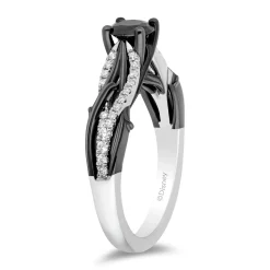 Enchanted Disney Fine Jewelry 14K White Gold with Black Rhodium Maleficent Engagement Ring with 3/4 CT Black Diamond Center Stone and 1 CTTW Diamonds