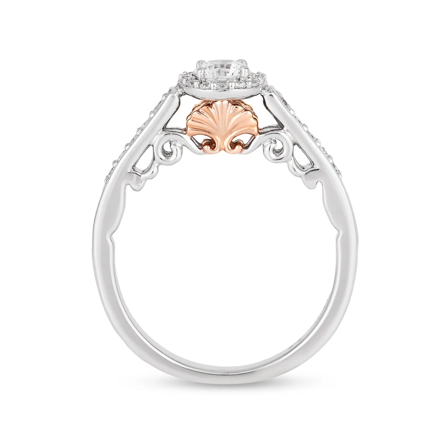 Enchanted Disney Fine Jewelry 14k White Gold and Rose Gold with 1/2 CTTW Ariel Shell Engagement Ring