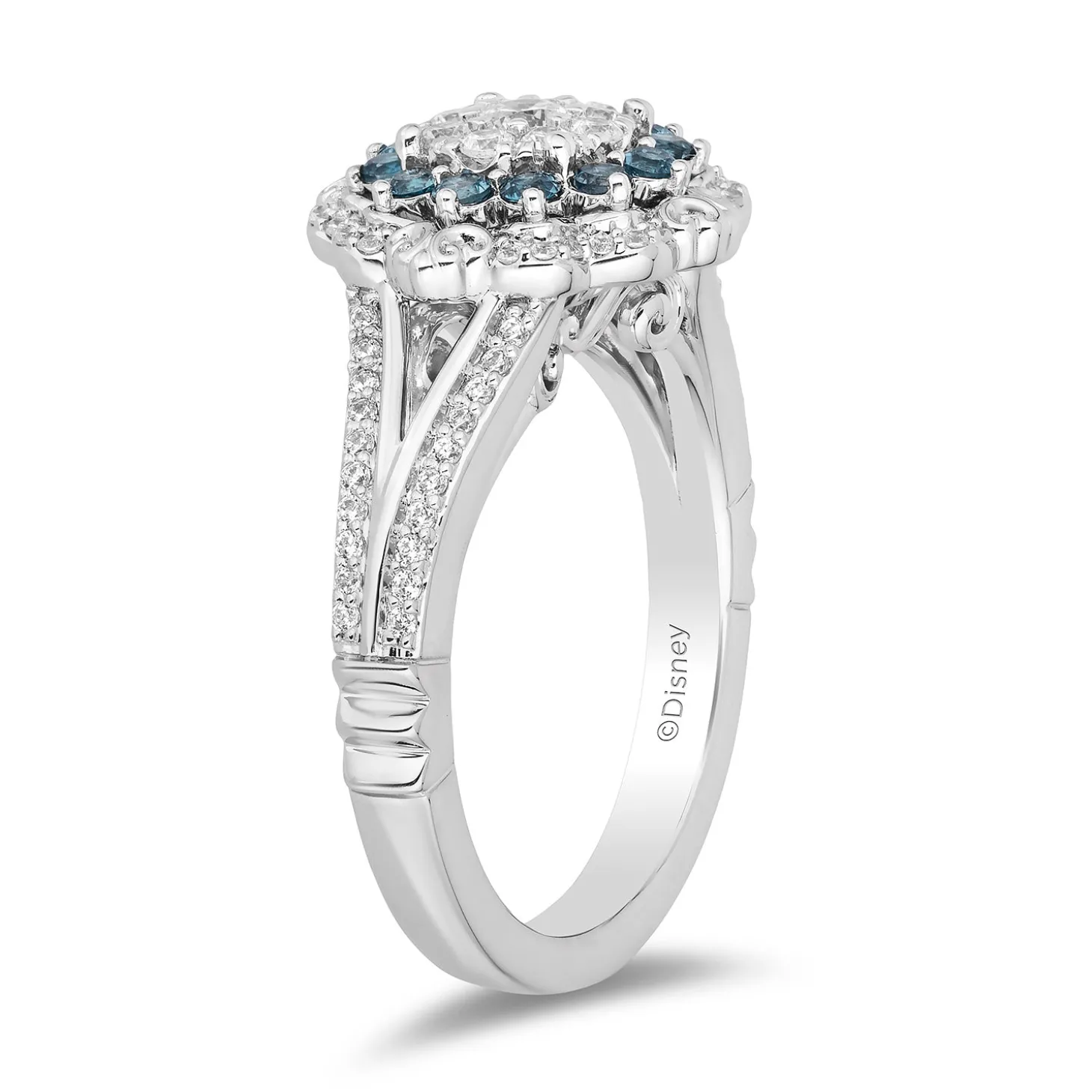 Enchanted Disney Fine Jewelry 14K White Gold with 1/2 CTTW Diamonds and London Blue Topaz Cinderella Engagement Ring