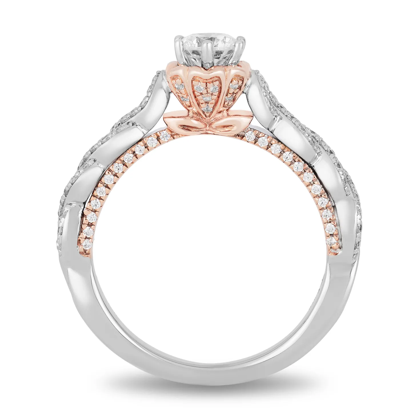 Enchanted Disney Fine Jewelry 14K White Gold and Rose Gold with 9/10 CTTW Diamond Belle Engagement Ring