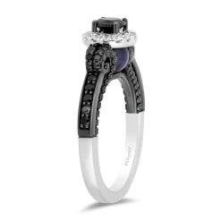 Enchanted Disney Fine Jewelry 14K White Gold with Black Rhodium Ursula Halo Engagement Ring with 1 CTTW Diamonds and Peek-a-boo Black Pearl