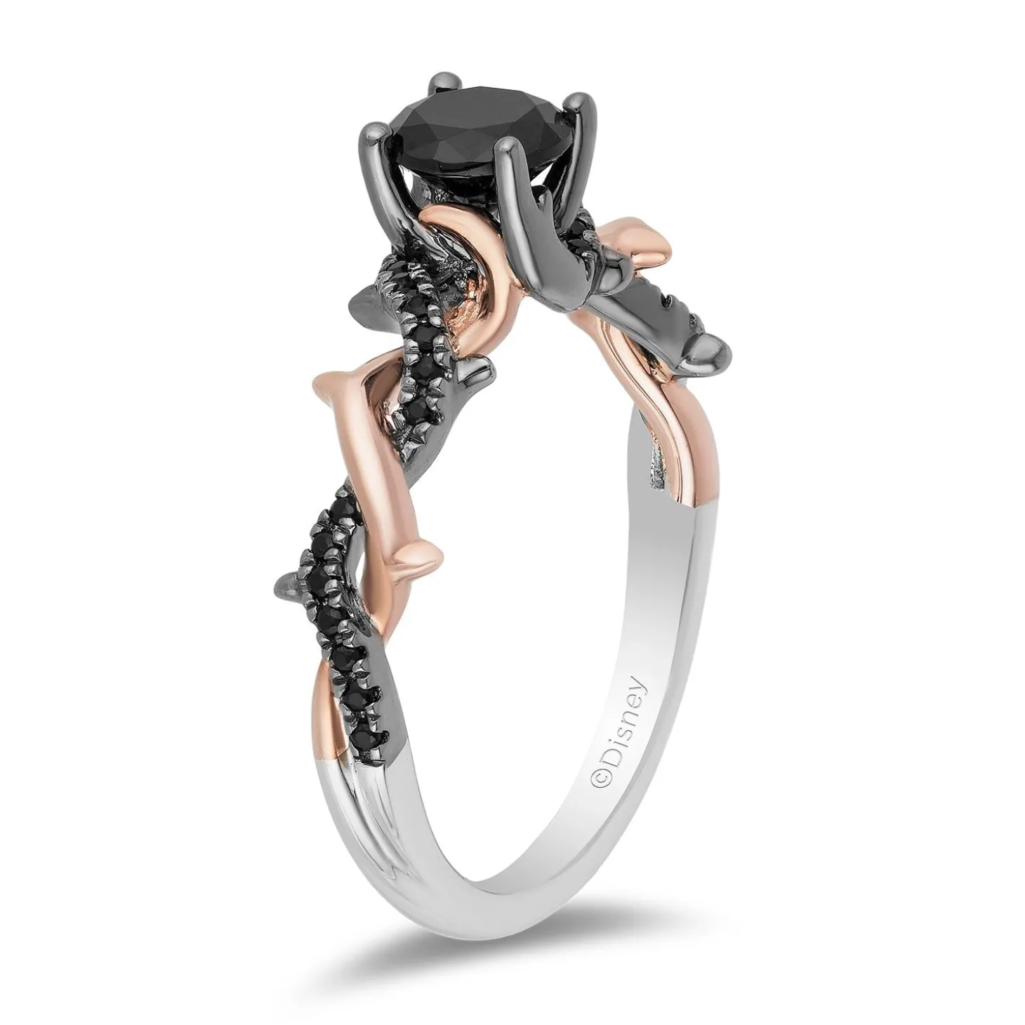 Enchanted Disney Fine Jewelry 14K Rose Gold and White Gold with Black Rhodium 9/10 CTTW Black Diamond Maleficent Engagement Ring