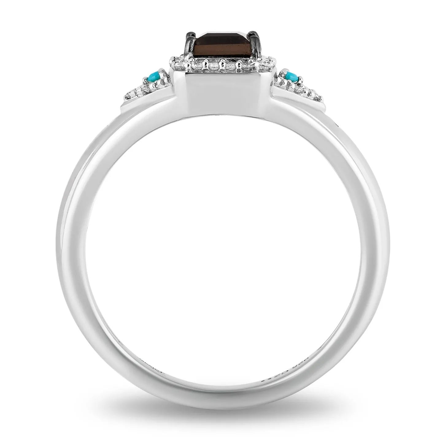 Enchanted Disney Fine Jewelry Sterling Silver with 1/10 CTTW Diamond with Smokey Quartz and Turquoise Pocahontas Ring