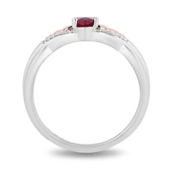 Enchanted Disney Fine Jewelry Sterling Silver and 10K Rose Gold with 1/20 CTTW Diamonds and Rhodolite Garnet Anna Wheat Ring