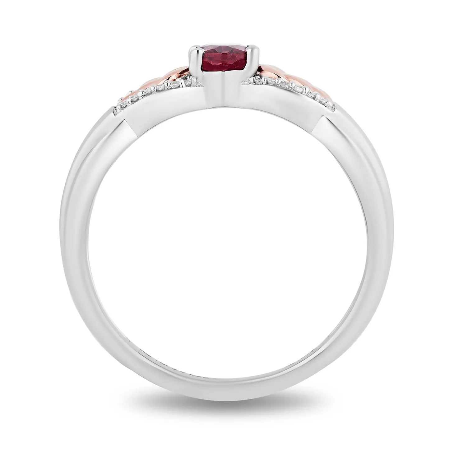 Enchanted Disney Fine Jewelry Sterling Silver and 10K Rose Gold with 1/20 CTTW Diamonds and Rhodolite Garnet Anna Wheat Ring