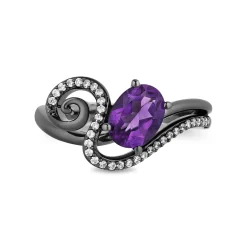 Enchanted Disney Fine Jewelry Black Rhodium Over Sterling Silver with 1/6 CTTW Diamond and Amethyst Ursula Ring