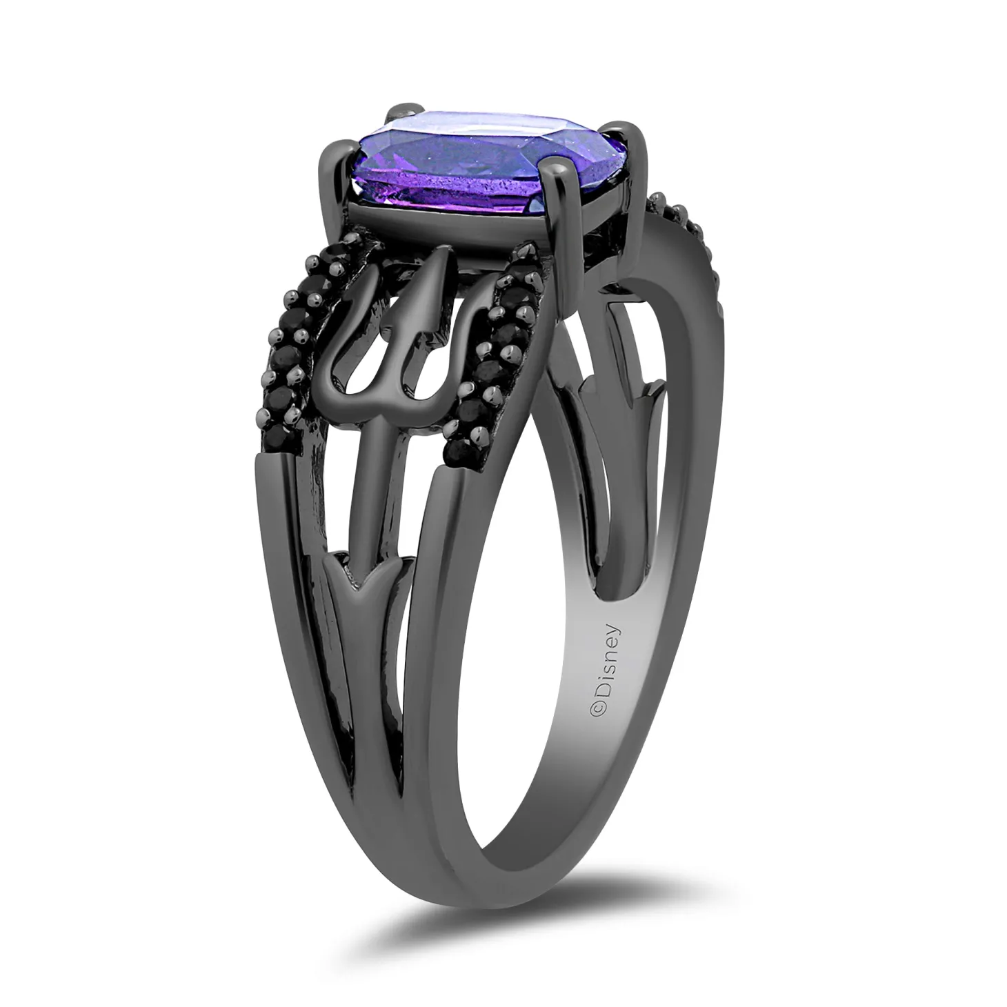 Enchanted Disney Fine Jewelry Black Rhodium over Sterling Silver with 1/5 CTTW Black Diamond and Amethyst Ursula Ring