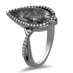 Enchanted Disney Fine Jewelry Black Rhodium over Sterling Silver 1/4 CTTW Diamond with Rutile Quartz Maleficent Ring