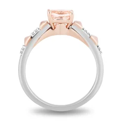 Enchanted Disney Fine Jewelry Sterling Silver and 10K Rose Gold with 1/20 CTTW Diamonds and Morganite Aurora Ring