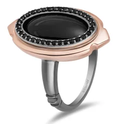 Enchanted Disney Fine Jewelry Black Rhodium over Sterling Silver and 10K Rose Gold with Black Onyx Maleficent Villain Ring