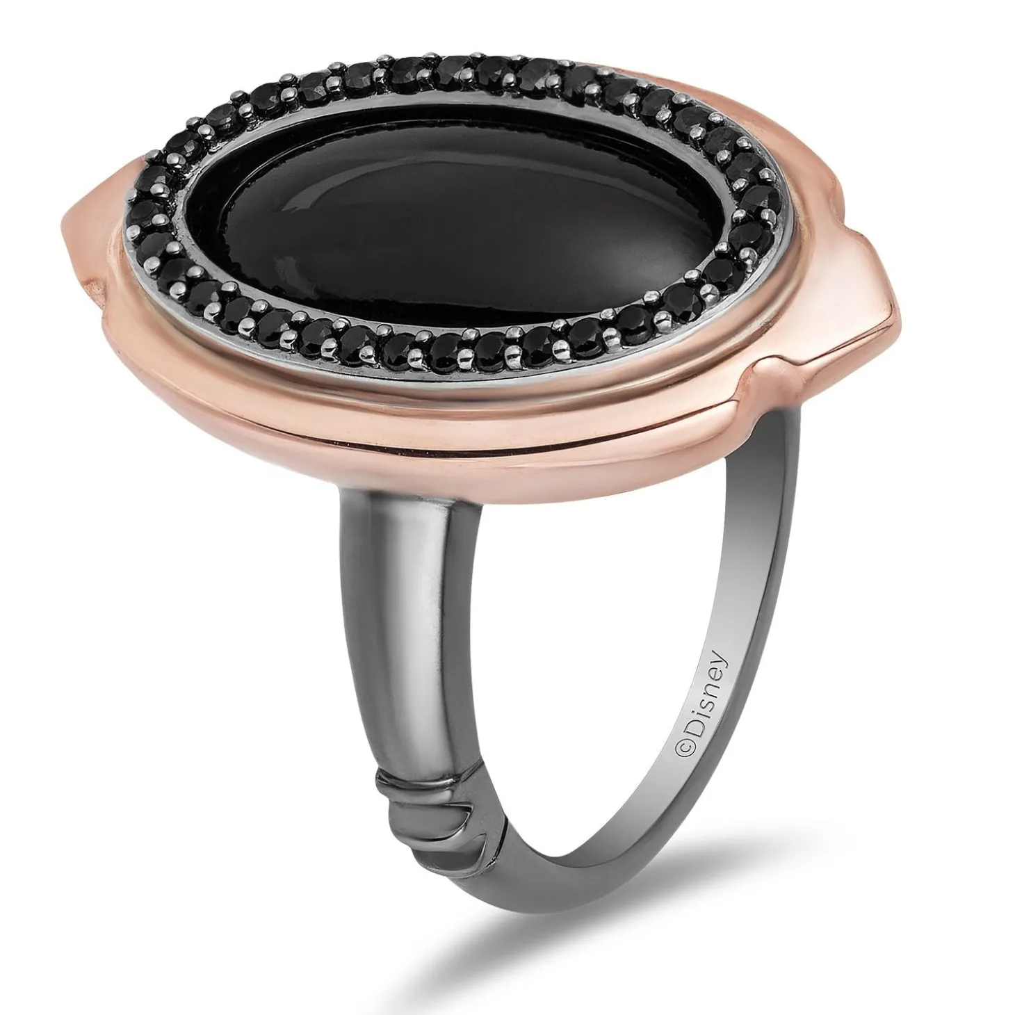 Enchanted Disney Fine Jewelry Black Rhodium over Sterling Silver and 10K Rose Gold with Black Onyx Maleficent Villain Ring