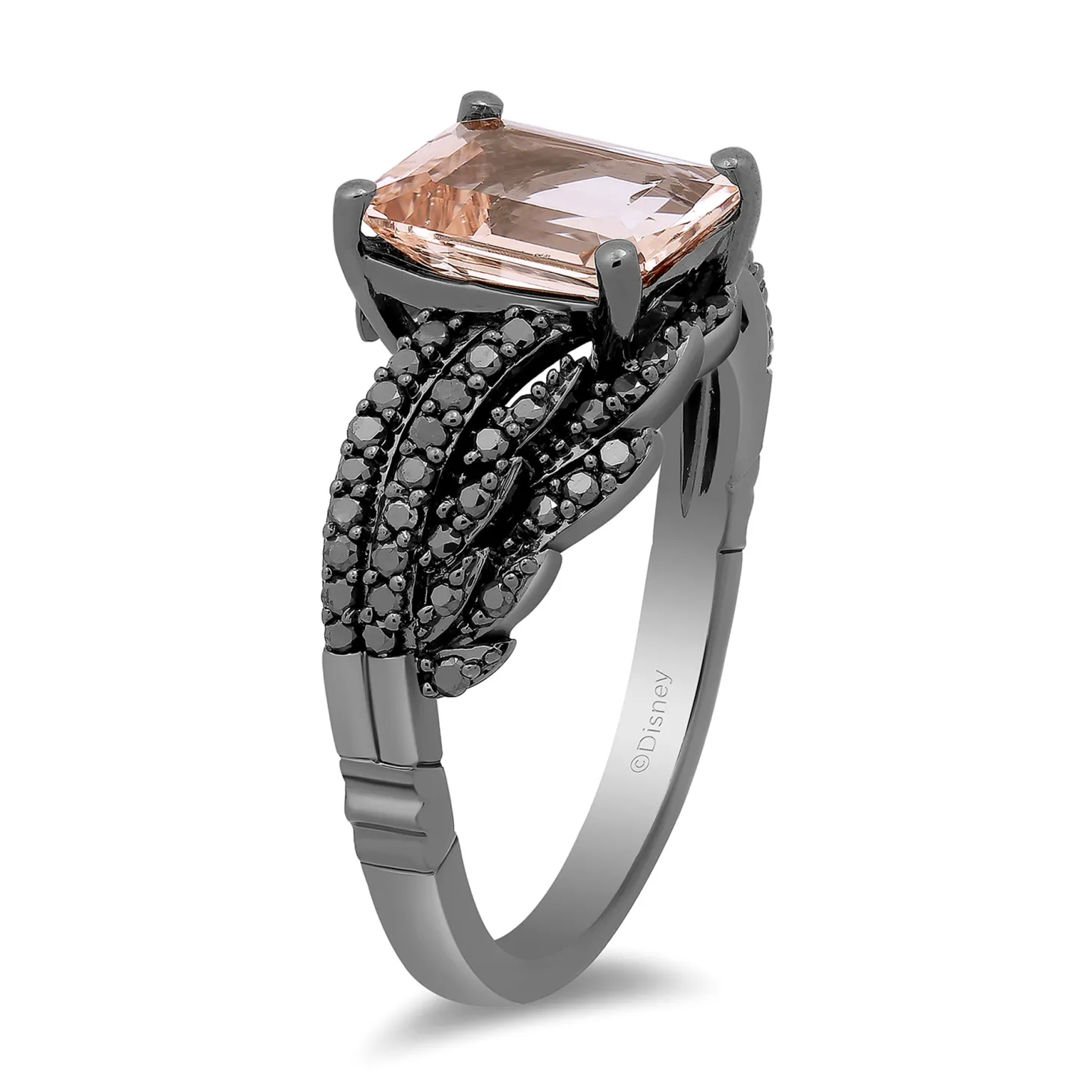 Enchanted Disney Fine Jewelry Black Rhodium over Sterling Silver with 1/3 CTTW Black Diamond and Morganite Maleficent Aurora Ring