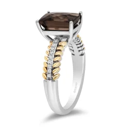Enchanted Disney Fine Jewelry Sterling Silver and 10K Yellow Gold with 1/10 CTTW Diamond and Smokey Quartz Pocahontas Feather Ring
