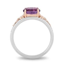 Enchanted Disney Fine Jewelry Sterling Silver and 10K Rose Gold Diamond Accent and Concave Amethyst Stepsisters Ring