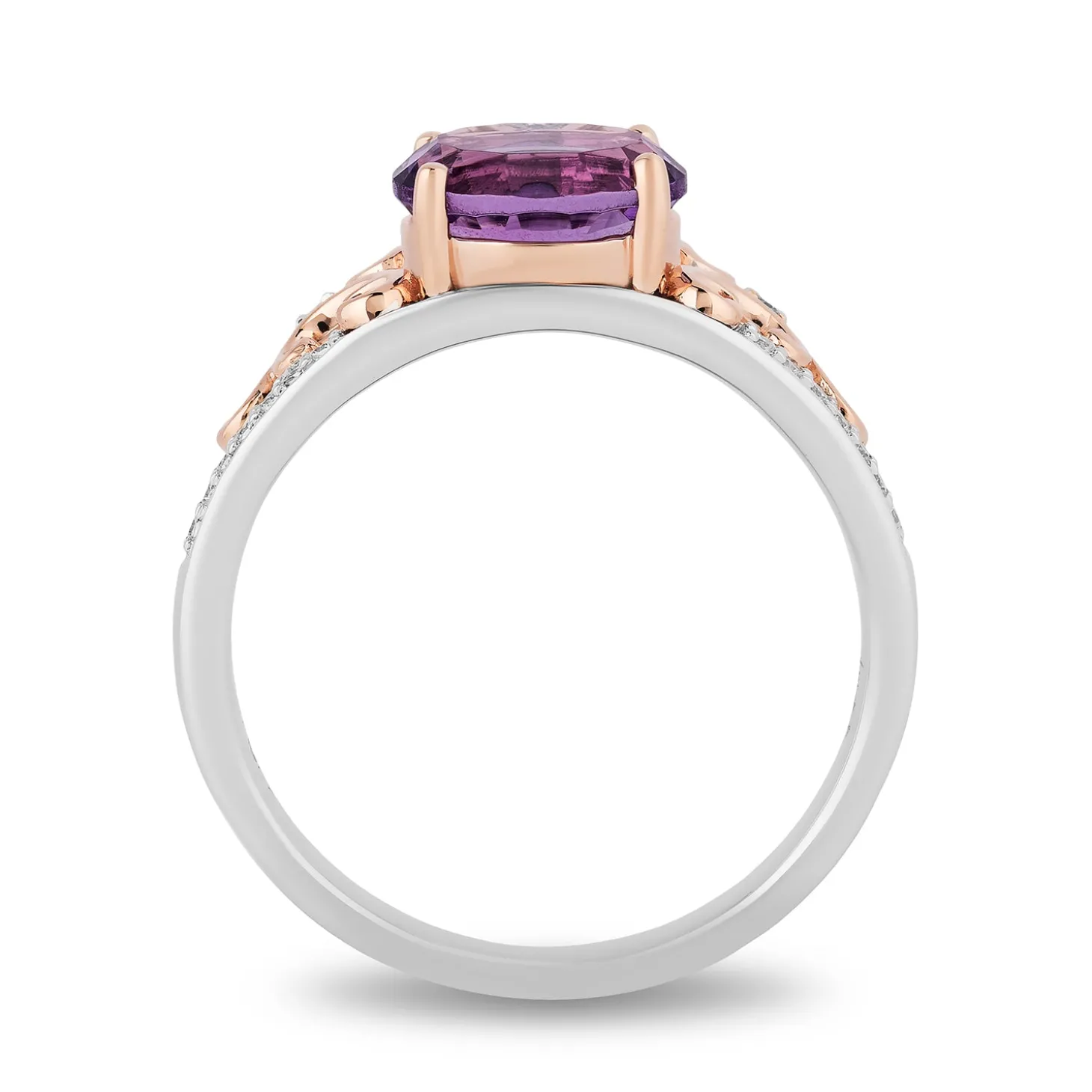 Enchanted Disney Fine Jewelry Sterling Silver and 10K Rose Gold Diamond Accent and Concave Amethyst Stepsisters Ring