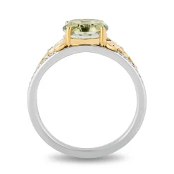 Enchanted Disney Fine Jewelry Sterling Silver and 10K Yellow Gold 1/10 CTTW Diamond and Concave Oval Green Amethyst Stepsisters Ring