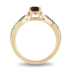 Enchanted Disney Fine Jewelry 10K Yellow Gold with 1/20 CTTW Diamond and Smokey Quartz Pocahontas Feather Ring