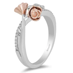 Enchanted Disney Fine Jewelry 14K Rose Gold over Sterling Silver 1/10 CTTW Belle Rose Fashion Ring