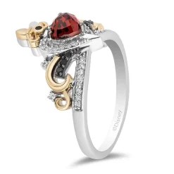 Enchanted Disney Fine Jewelry 10K Yellow Gold and Sterling Silver with 1/5 CTTW Diamond and Red Garnet Evil Queen Ring