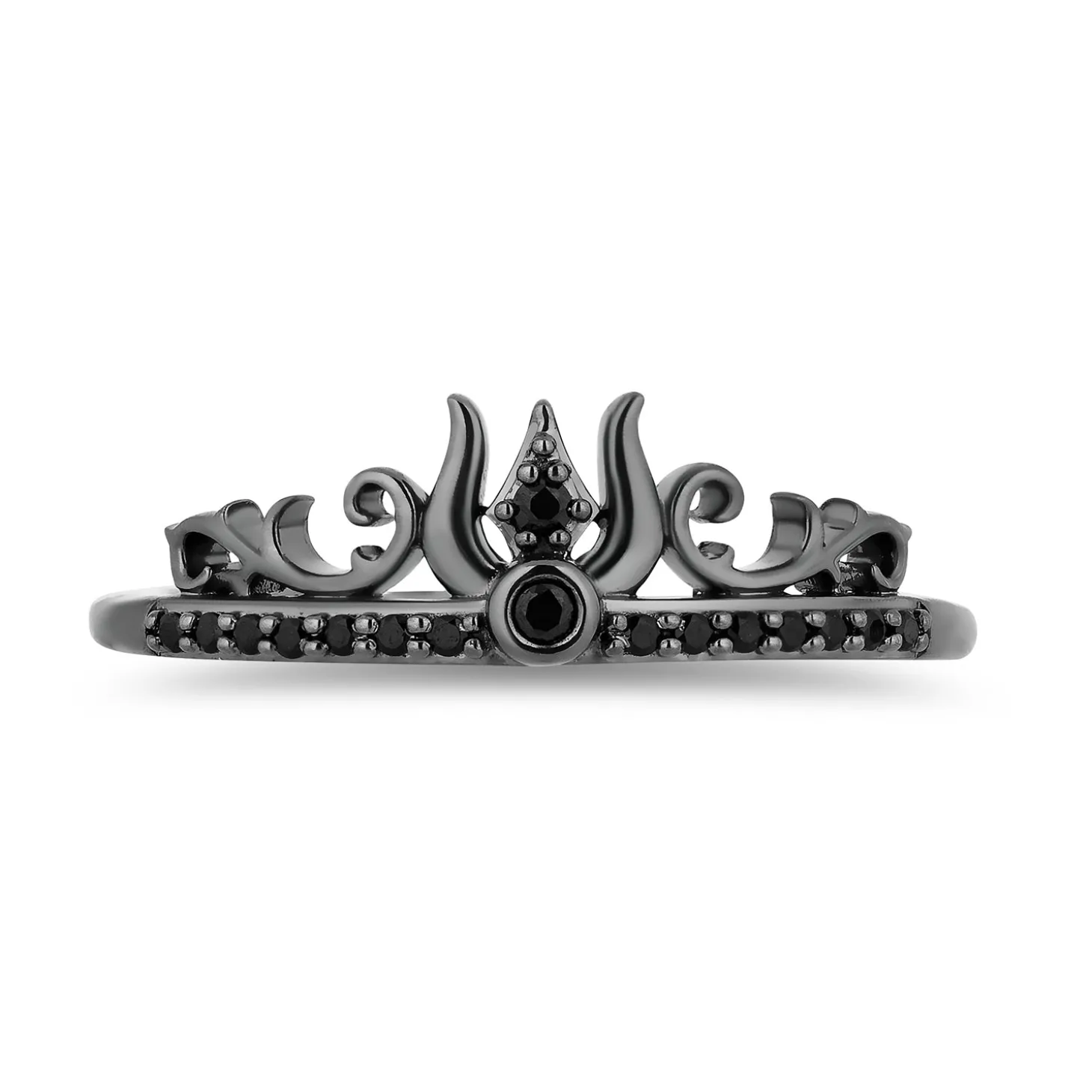 Enchanted Disney Fine Jewelry Black Rhodium and 14K Rose Gold Over Sterling Silver 1/5 CTTW Black and White Diamond Aurora and Maleficent Duo Stack Ring