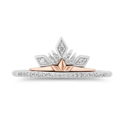 Enchanted Disney Fine Jewelry Sterling Silver and 10K Rose Gold With 1/6 CTTW Diamond Elsa and Anna Duo Stack Ring