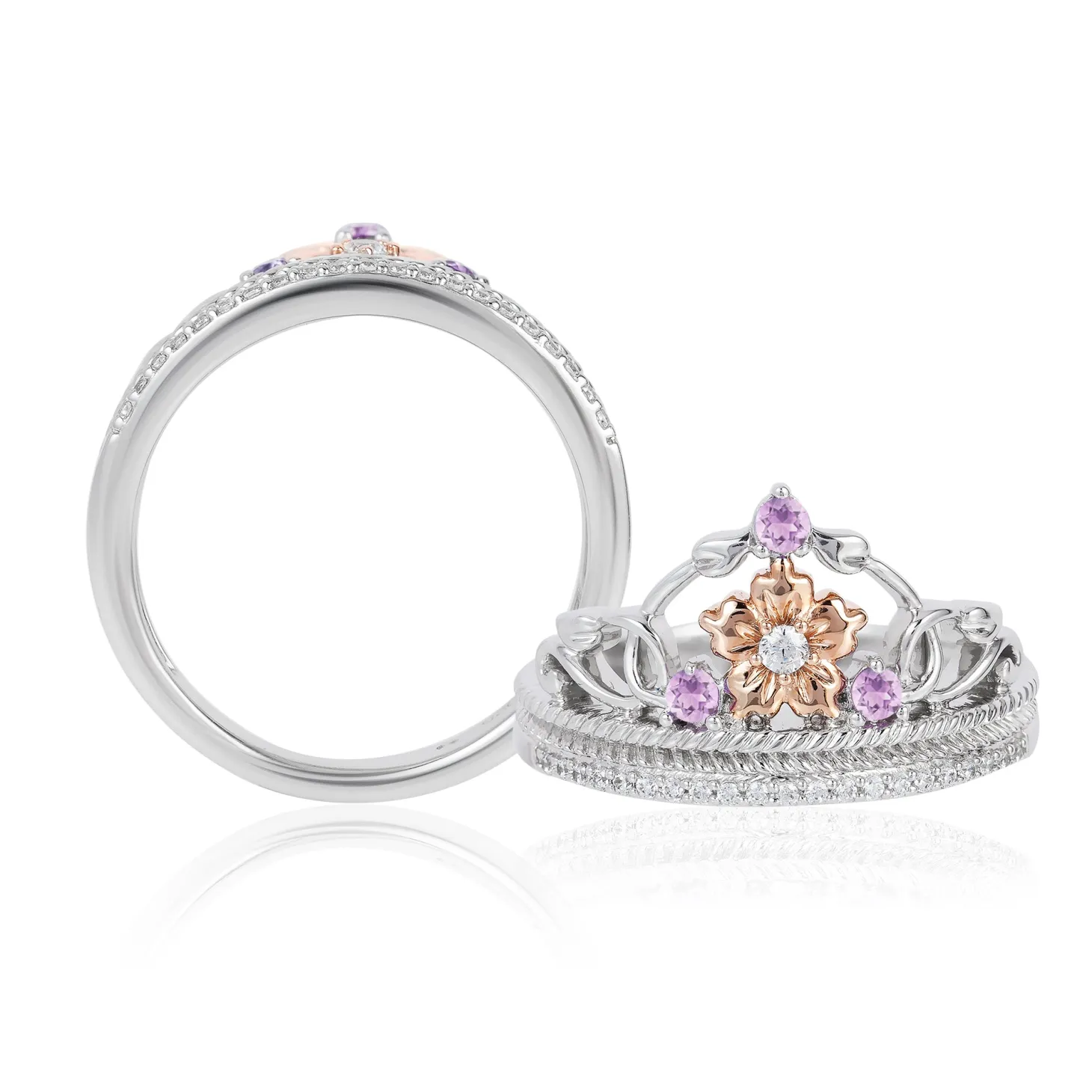 Enchanted Disney Fine Jewelry 14K Rose Gold over Sterling Silver with 1/10 CTTW Rose-de-France Rapunzel Ring