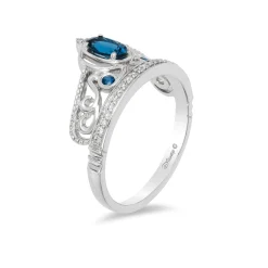 Enchanted Disney Fine Jewelry Sterling Silver with 1/10 CTTW Diamond and London Blue Topaz Cinderella Carriage Tiara Ring