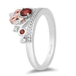 Enchanted Disney Fine Jewelry 14K Rose Gold Over Sterling Silver 1/10 CTTW Diamond and Red Garnet Snow White Tiara Ring